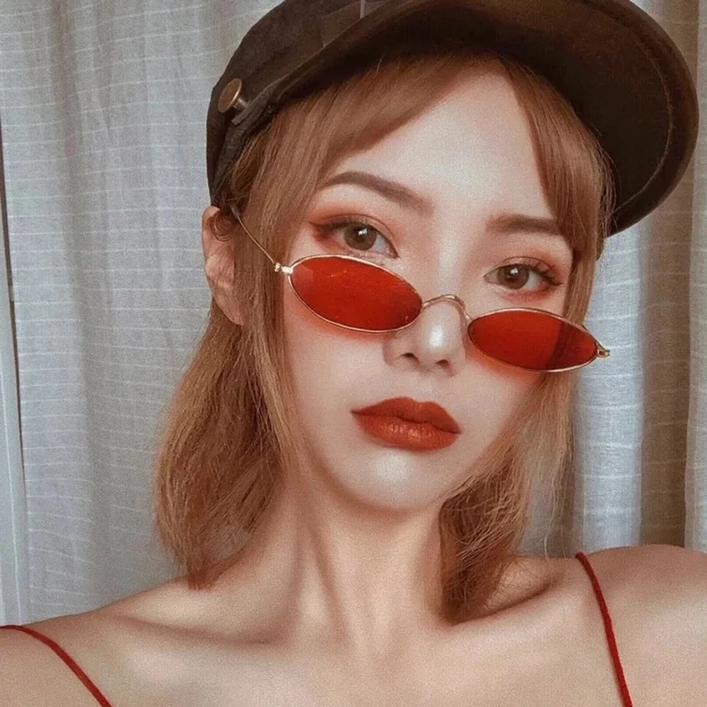 Retro Kleine Ovale Sonnenbrille Frauen Vintage Marke Shades Schwarz Rot Metall Farbe Sonnenbrille Für Weibliche Mode Designer Lunette – Detail 3