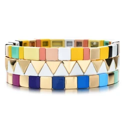 2024 Spring Boho Bracelet Handmade Friendship Braided Stackable Enamel Rainbow Tile Bracelet Fashion Street Photography Bangles