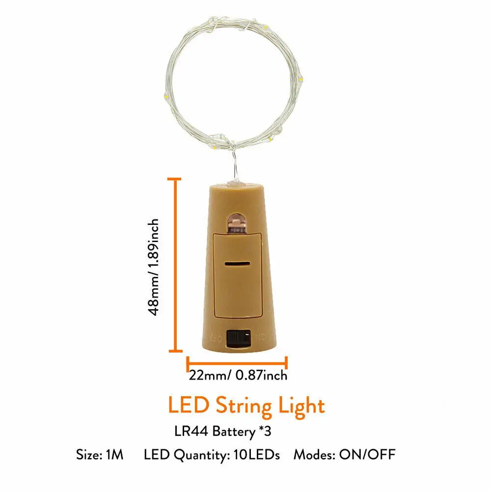 Colorful LED Cork String Light 1M 2M Fairy Lights Garlands Battery Included Copper Wire for Christmas Wine Bottle Decor Lamp