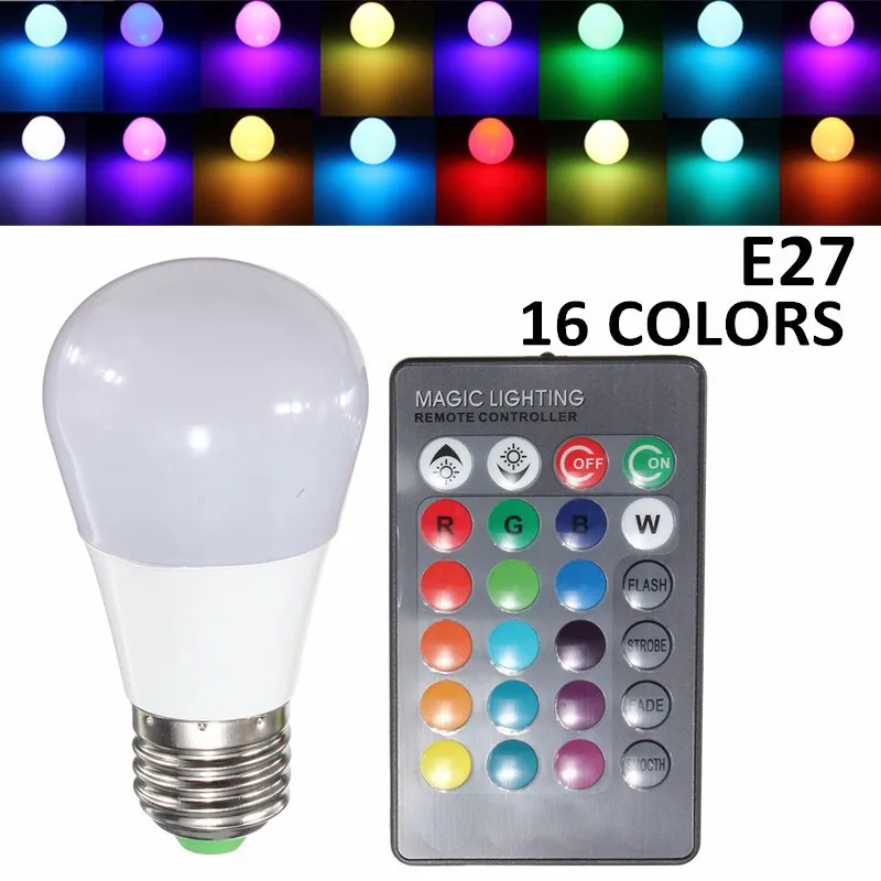1 Set E27 3W Dimmable RGB LED Light Color Changing Lamp Bulb 24 key IR Remote Controller 85-265V For Home Use