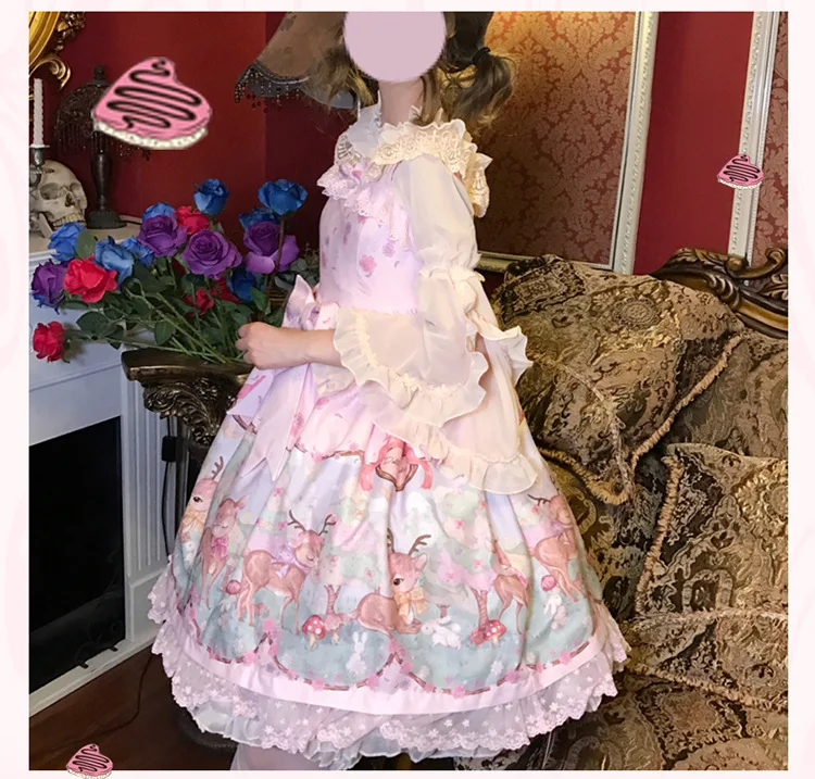 Robe vintage en dentelle pour filles, robe à bretelles, princesse, nœud papillon, impression victorienne, mignonne, kawaii, lolita loli cos