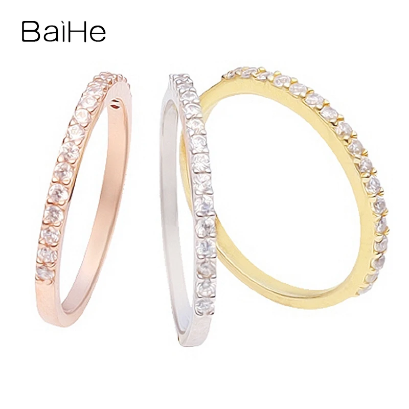 

BAIHE Solid 14K White/Yellow/Rose Gold H/SI Natural Diamond Ring Women Men Party Wedding Band Fine Jewelry טבעת יהלום Bague 반지