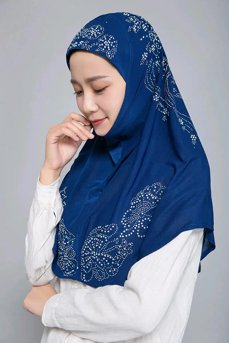 H006 Adults or big gilrs good size muslim hijab scarf with rhinestones islamic headscarf hat armia pull on headwrap ramadan gift