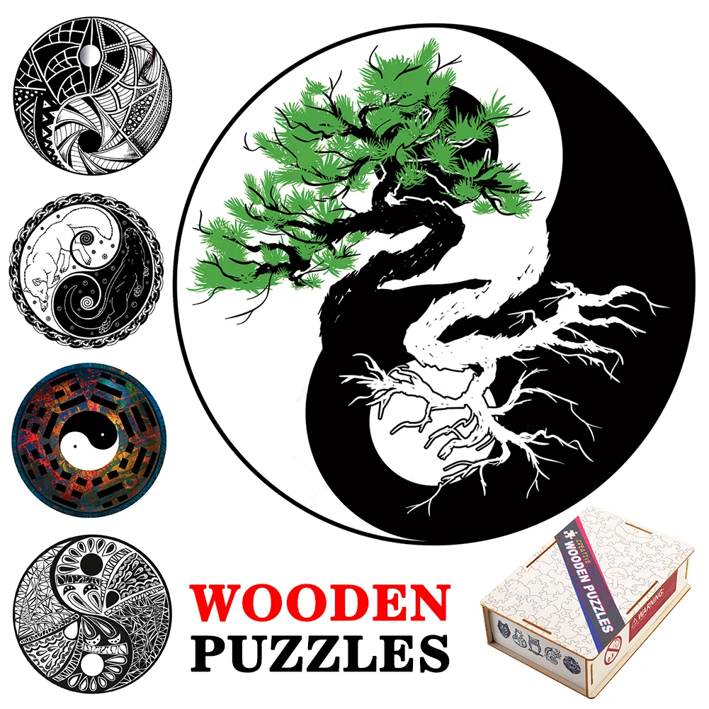 Wooden Puzzles Taichi Unique Pieces Educational Jigsaw Toys Adult Decompression Anxiety Relief Irregular Puzzle Educational Toys