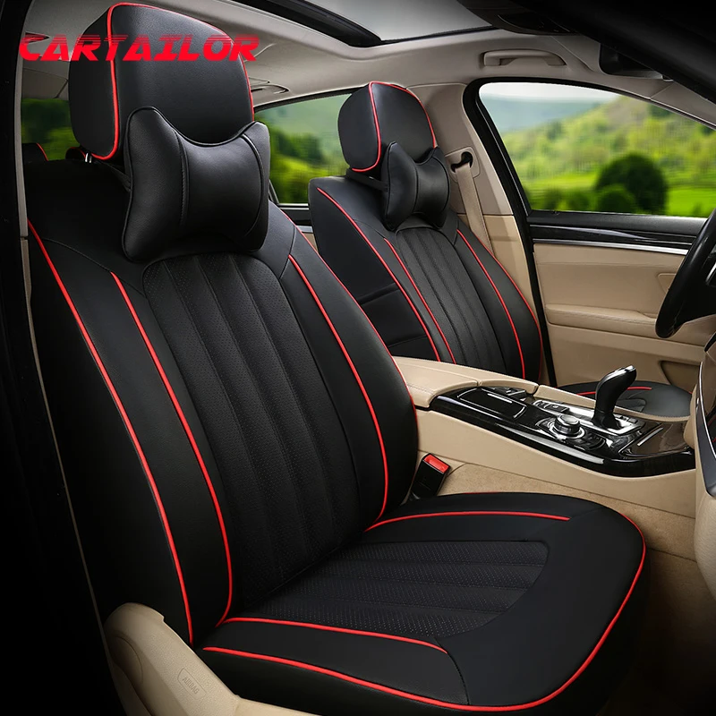 

CARTAILOR Seat Covers & Supports for BMW X1 Car Seat Cover Cowhide & Artificial Leather Seats Cushion Black Auto Accessories Set
