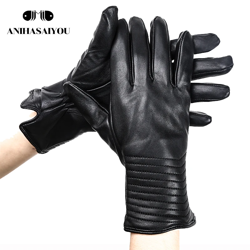 Winter Gloves women Genuine Leather Gloves Brand Black Real Sheepskin women\'s gloves Lining Warm Driving winter gloves-7022