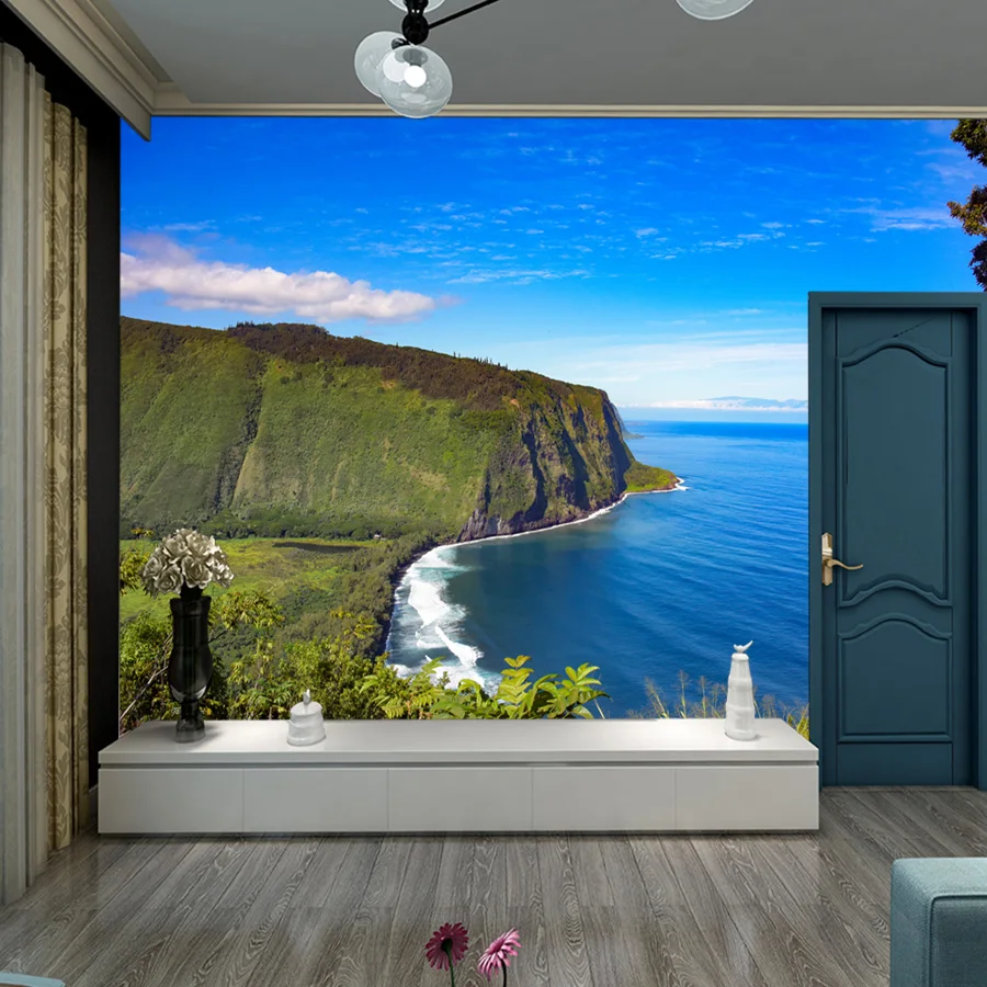 Custom Self Adhesive Accepted Murals Sea View Landscape Walls Wallpapers for Living Room Bed Background Papers Home Decor Rolls