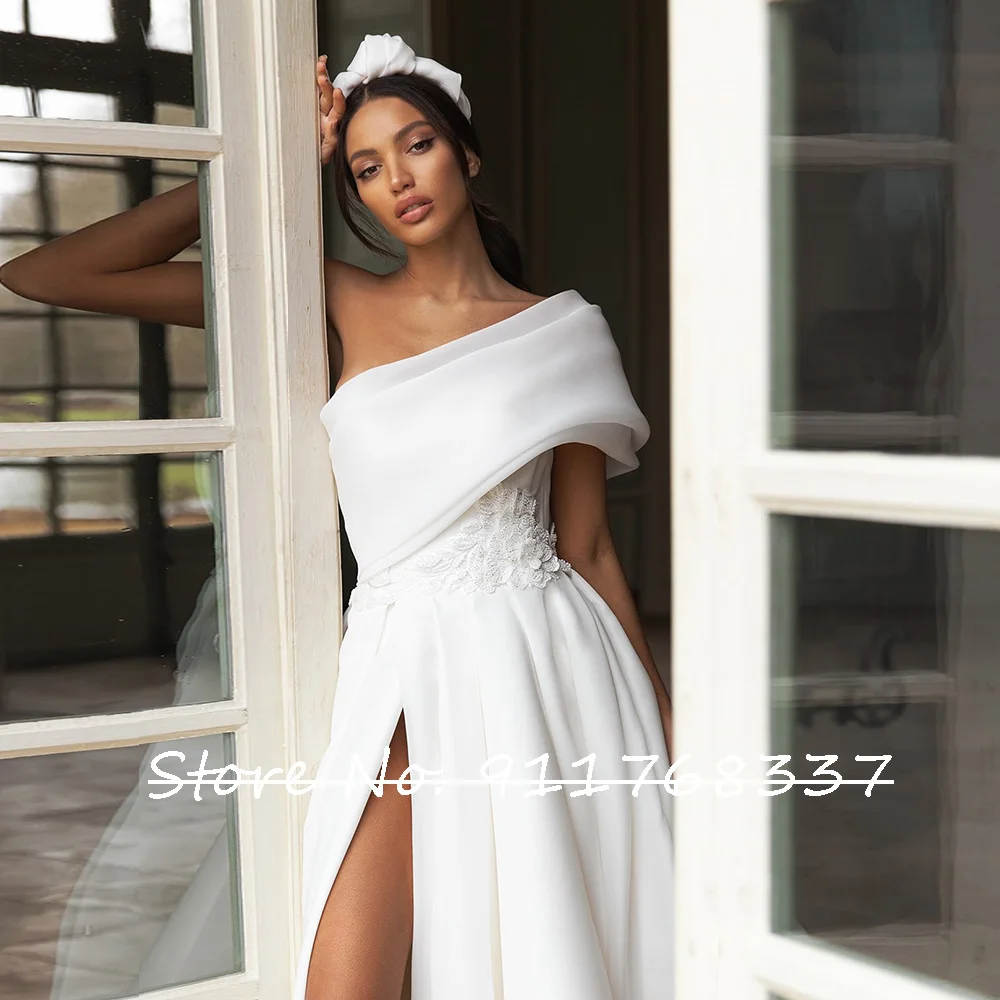 Gewaden De Mariage Organza Trouwjurk Één Schouder Sexy Trouwjurk Split Rok Eenvoudig Abito Da Sposa Strik Rug Hochzeitskleid