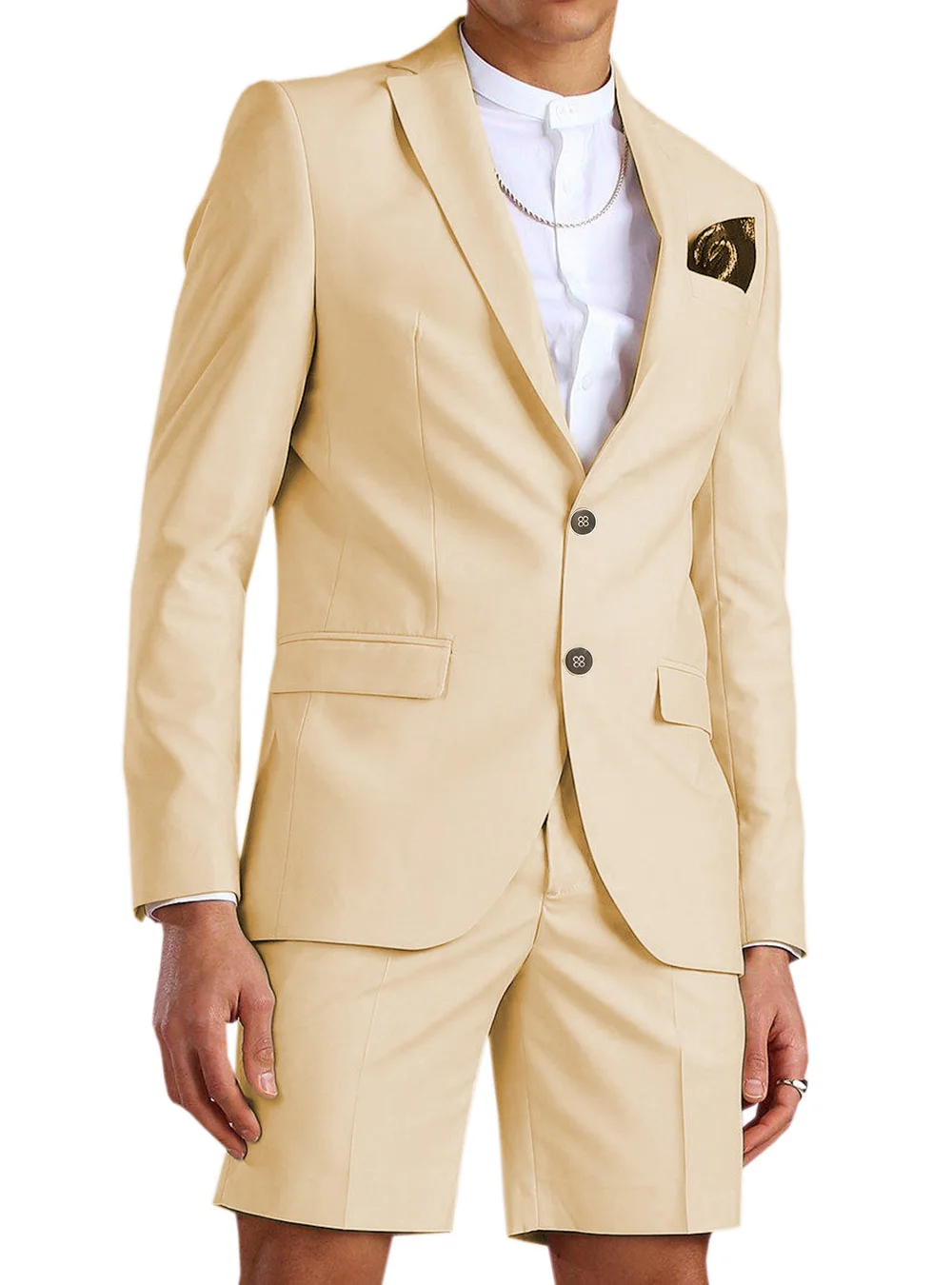 

2024 New Champagne Men's Suit Short Pant Casual Summer Suits 2 Piece Tuxedo Groom Beach Wedding Dress (Blazer+Pant)