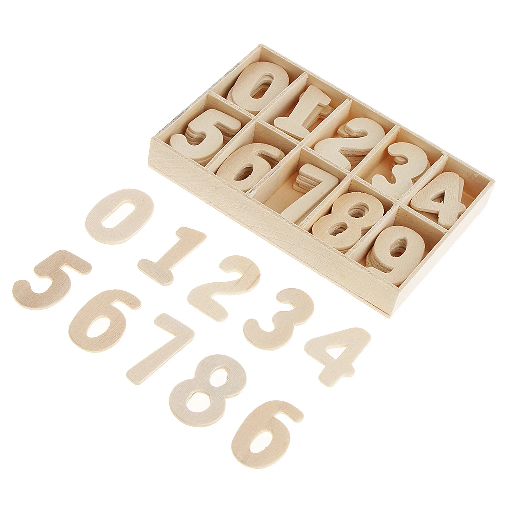 60x Wooden Numbers Set Unpainted DIY Craft Decoration Kids Education Toy