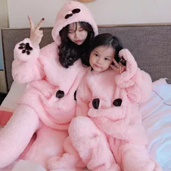 Mommy and Me  Winter  Pajamas   Parent-Child Pyjamas Hood Set Mother and Daughter Sweet Warm Girl Son Cartoon Sleepwear