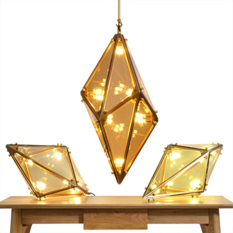 Nordic glass pendant light Led post modern lighting restaurant Rhombic Polyhedron Lamps Designer Suspension chrome pendant light