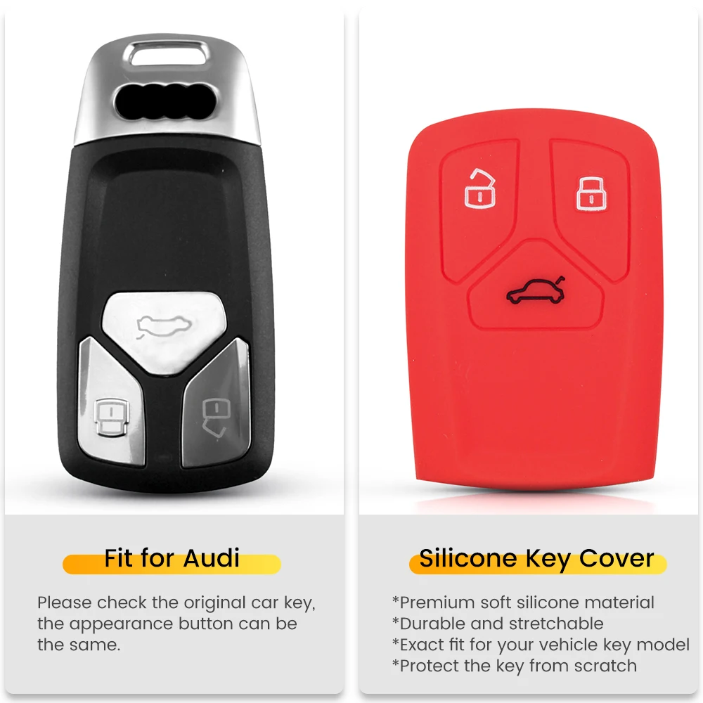 KEYYOU-غطاء مفتاح السيارة من المطاط والسيليكون ، ملحق السيارة ، بدون مفتاح ، لسلسلة مفاتيح Audi A4 allroad B9 Q5 Q7 TT TTS 2016 2017 2018