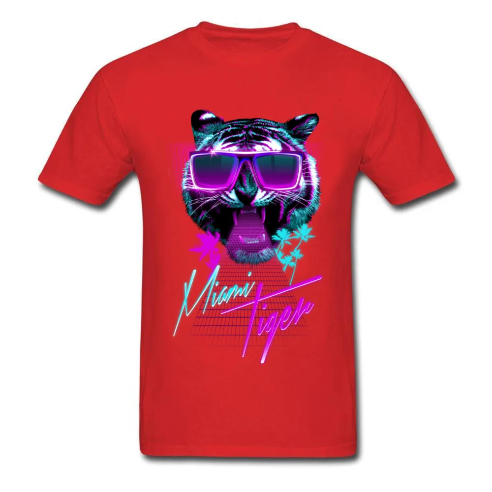 Vaporwave Miami Tiger Neon T Shirts 3D Print New Arrival Short Sleeve Loose Europe Tshirt Man 100% Cotton Fabric Camisa Clothes