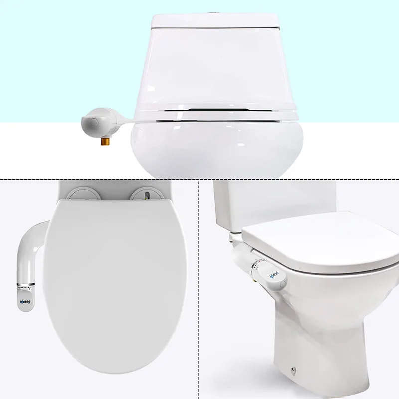 SOOSI Bidet Slim Design Toilet Seat Bathroom Hygienic Shower Double Nozzle Fresh Water Ass Cleaning Old and Children