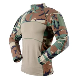 Knitted Shirt LS Long Sleeve Strech Woodland Camouflage Cotton Tactical Combat Shirt For Men