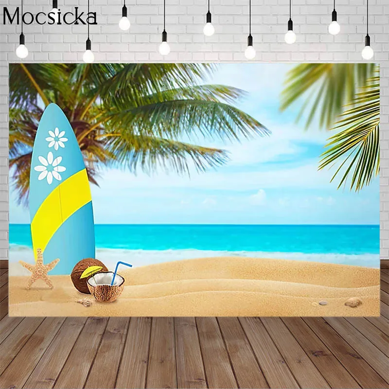 

Mocsicka Summer Beach Photography Backdrops Surfboard Coconut Trees Children Birthday Decoration Props Background Photo Studio