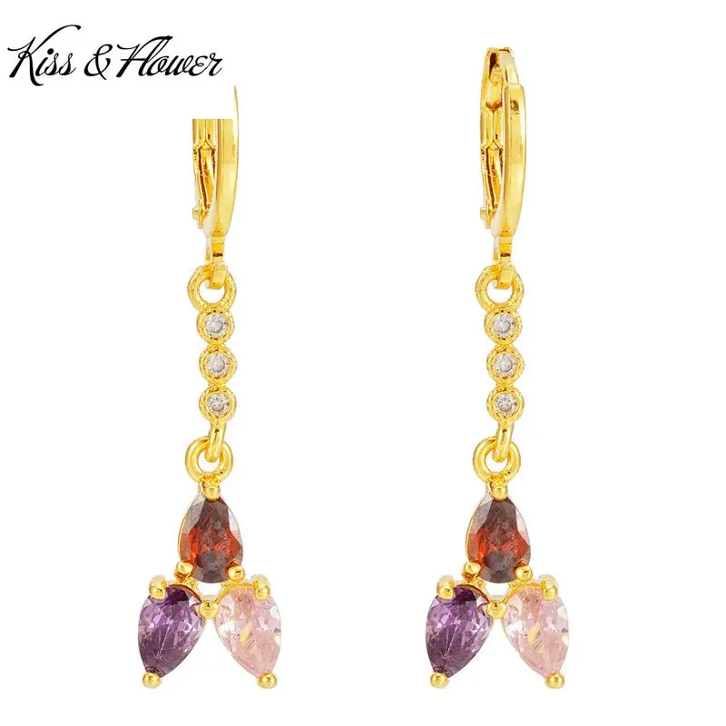 

KISS&FLOWER ER67 Fine Jewelry Wholesale Fashion Woman Girl Bride Birthday Wedding Gift Dragonfly Zircon 24KT Gold Drop Earrings