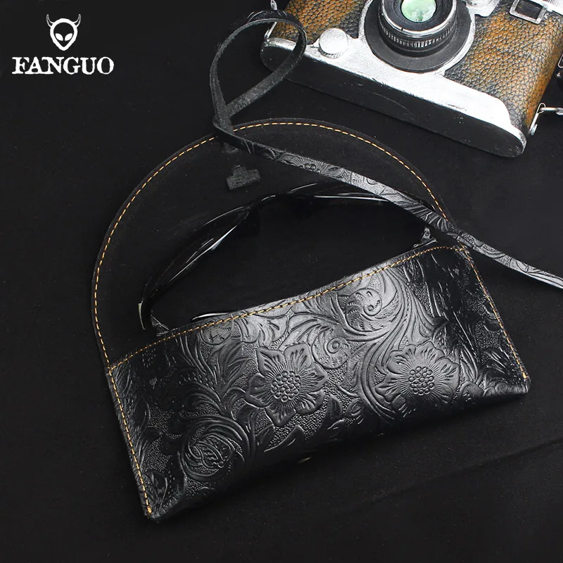 1 pz custodia per occhiali portatile da uomo retrò scatola per occhiali da sole pieghevole in vera pelle porta occhiali scatola per occhiali unisex