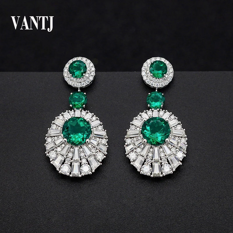 

VANTJ Real 10K White Gold Earring Sterling Lab Grown Emerald Hydrothermal Moissanite Fine Jewelry for Women Party Wedding Gift