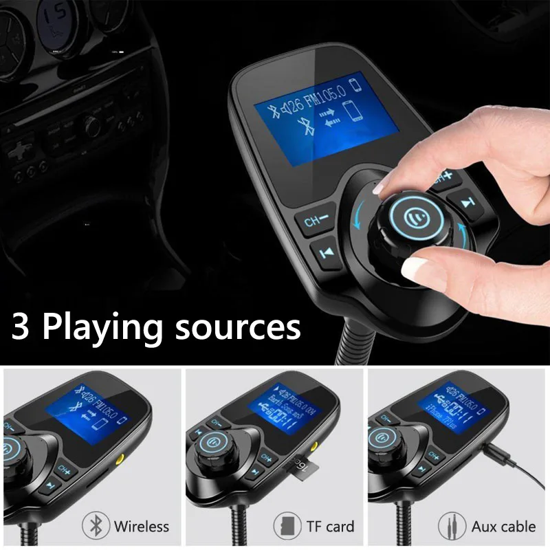 JaJaBor FM Transmitter Bluetooth 5.0 Car Kit Handsfree AUX Stereo Car MP3 Music Player Large Screen Display USB Car Charger