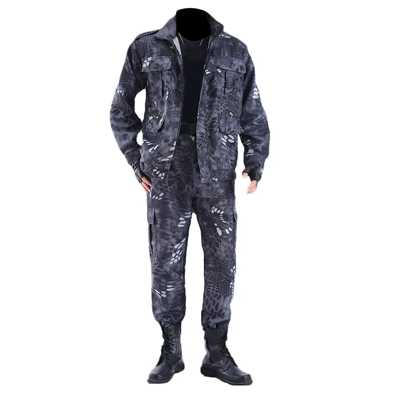 Mannen Lente En Zomer Zacht En Dunne Outdoor Camouflage Pak Zwart Python Patroon Slijtvaste Overalls Labor doek