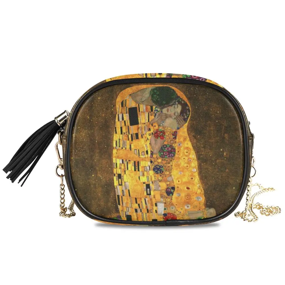 ALAZA New crossbody shoulder bag for women bags ladies leather Gustav Klimt oil Art painting handbag Phone Purse flap bag female