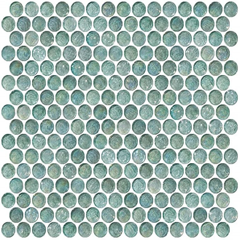 19mm Round Aqua Blue Glazed Glass Mosaic tiles, rainbow white wall background floor tiles,8mm thick