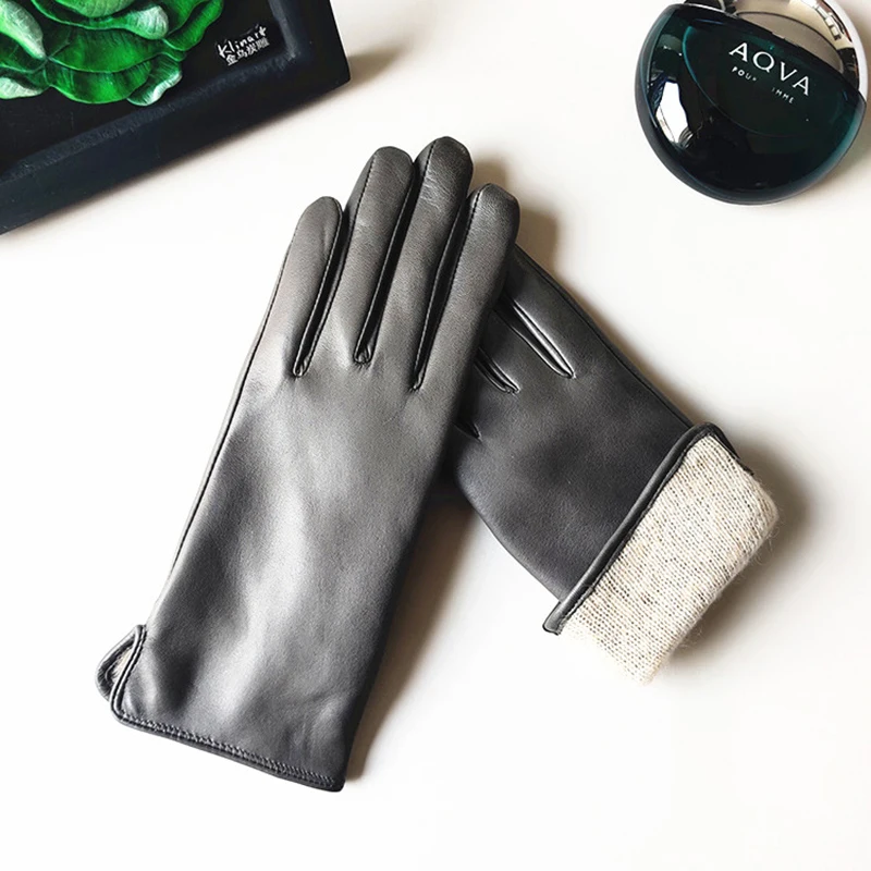 Sheepskin Gloves Female Touchscreen Thermal Cashmere Lined Classic Simple Fashion Real Leather Women Gloves L193NR1