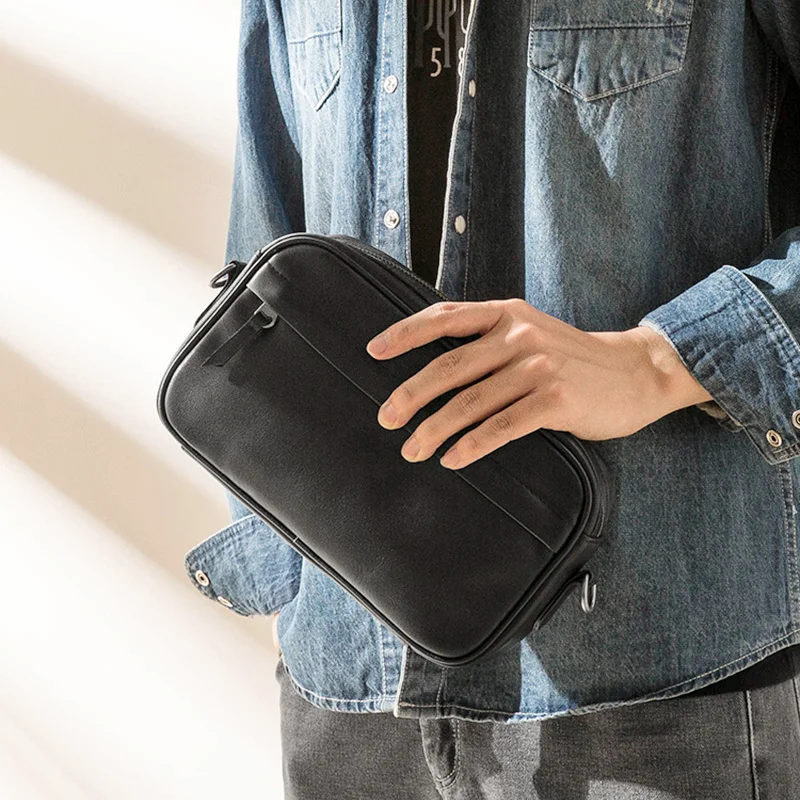 AETOO-Bolso cruzado de cuero de vaca para hombre, bandolera informal de primera capa, con personalidad juvenil