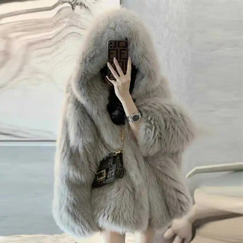 คุณภาพสูงผู้หญิงเสื้อสีขาวสีเทาสีฟ้าสีชมพู Artificia Mink Fur กำมะหยี่หญิง Parkers Warm Soft Thicken เสื้อลำลองสั้น