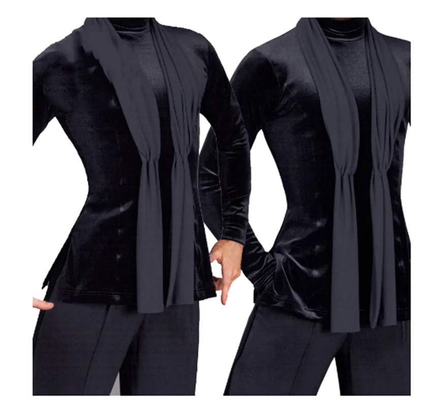 Customized Fantasia Latin Dance Tops Black Long Sleeve high quality stretch Shirt New Men Ballroom Competitive Shirts