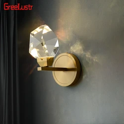 Lámpara LED de cristal de lujo para pared, candelabro de cobre moderno para decoración del hogar, mesita de noche, pasillo, entrada, iluminación interior