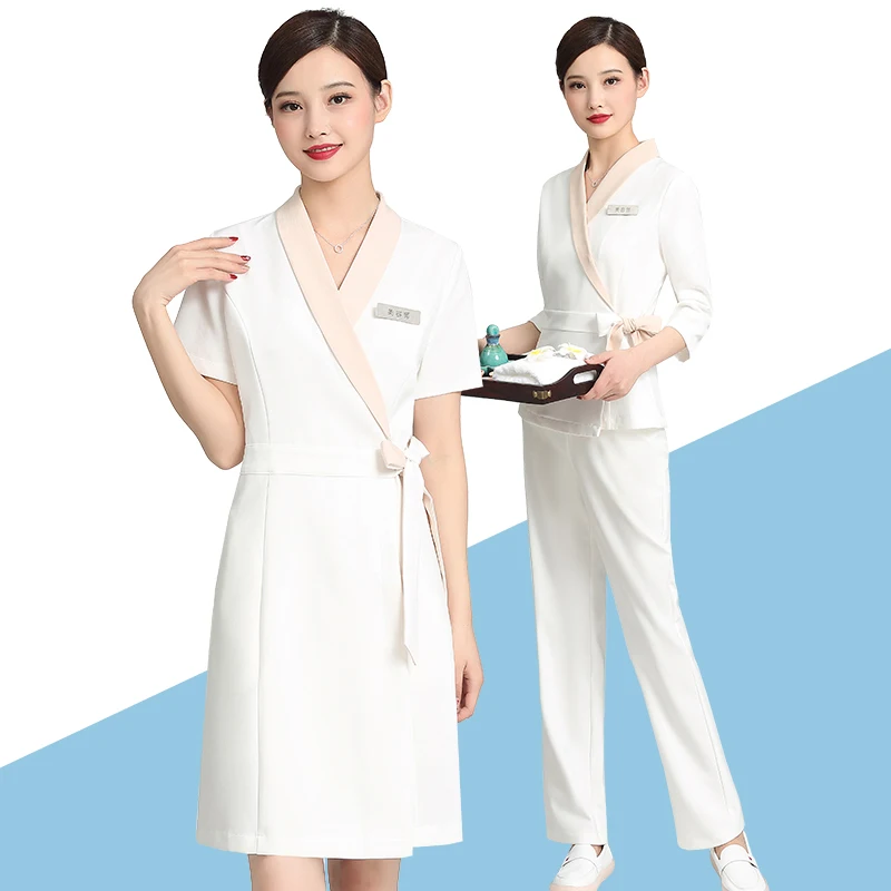 

Beauty Salon Cosmetologist Work Clothes Women Short Sleeve Summer Manicurist Uniform Hotel Waiters Uniform