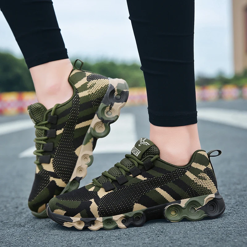 Mężczyźni kobiety sportowe buty do biegania oddychające Camo sportowe trampki Unisex Jogging Trail buty oddychające kamuflaż trenerzy