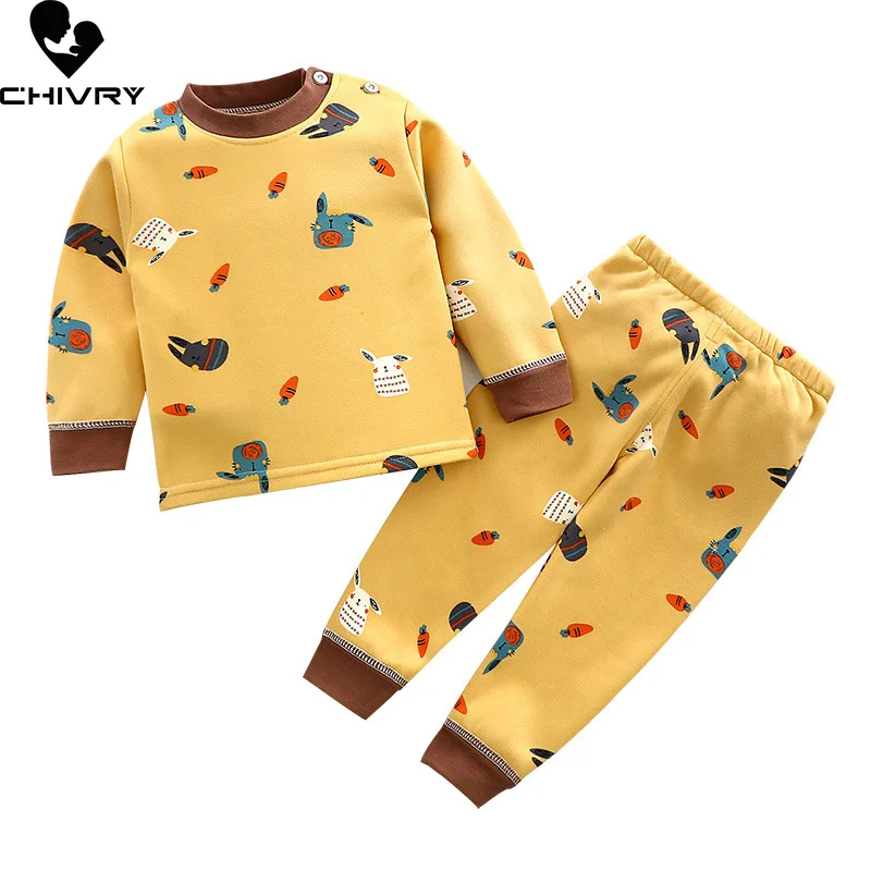 Neue 2021 Kinder Jungen Verdicken Pyjama Sets Cartoon Oansatz Tops mit Hosen Baby Mädchen Herbst Winter Weichen Warmen Schlaf Kleidung sets