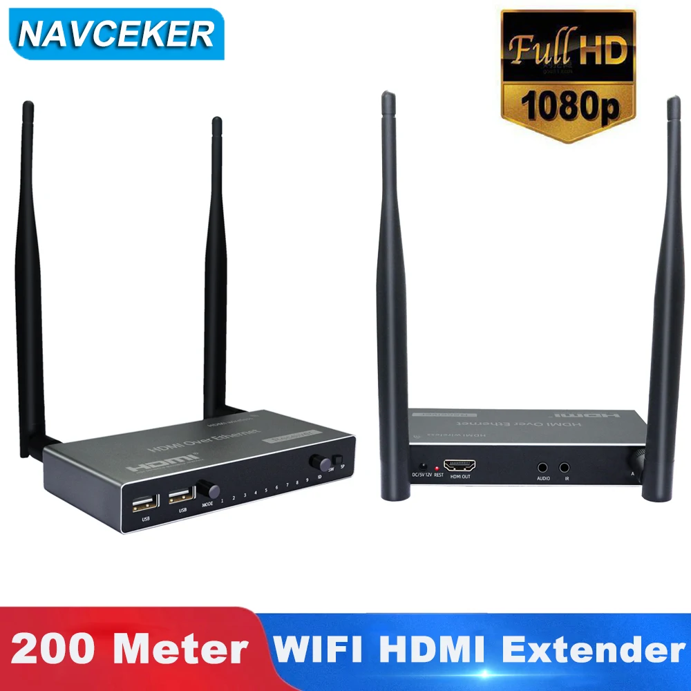 

2024 200m Wireless HDMI Video Transmission Wireless TV HDMI Transmitter Receiver ( TX + RX ) With IR WIFI Antenna Extender Kit