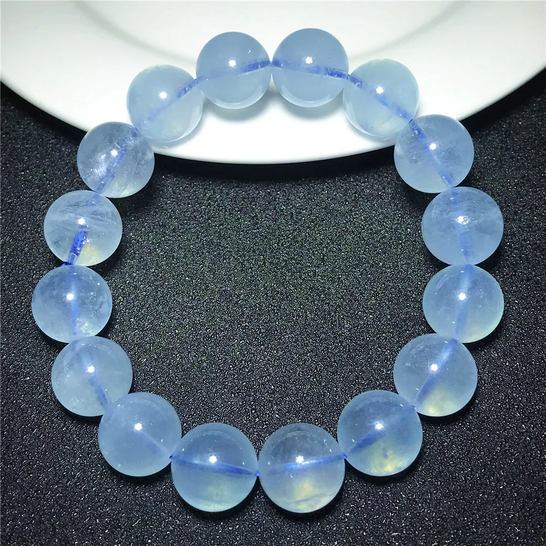 

13mm Natural Ocean Blue Aquamarine Bracelet For Women Men Healing Luck Gift Beads Stone Crystal Gemstone Strands Jewelry AAAAA