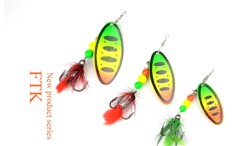 FTK 1 Stück Spinnerbait 8g/14g/20g Metall-Angelköder Harter Köder Löffelköder mit Feder-Dreifachhaken Karpfen- und Hechtangelzubehör – Detail 1