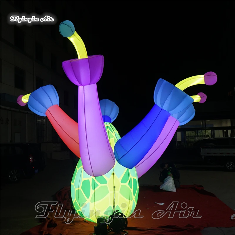 3.5m Large Colorful Lighting Inflatable Flower Strange Plant Balloon With LED Light For Park Decoration