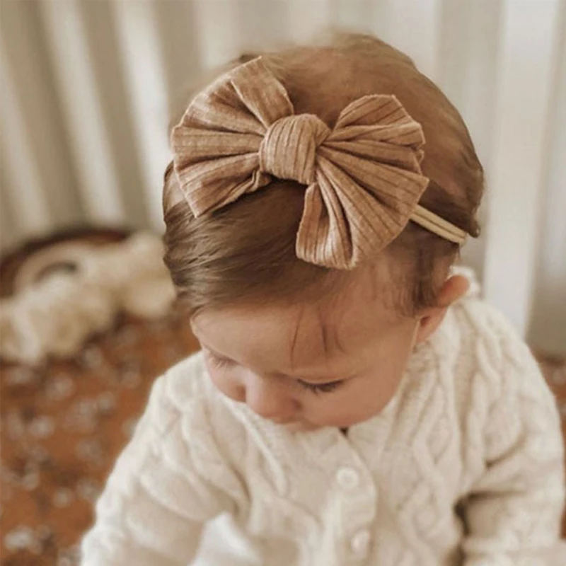 Newborn Baby Headband Ribbed Hair Bows Girls Elastic Hairband  Head Band Solid Nylon Headbands Infant Kids Toddler  Accessories