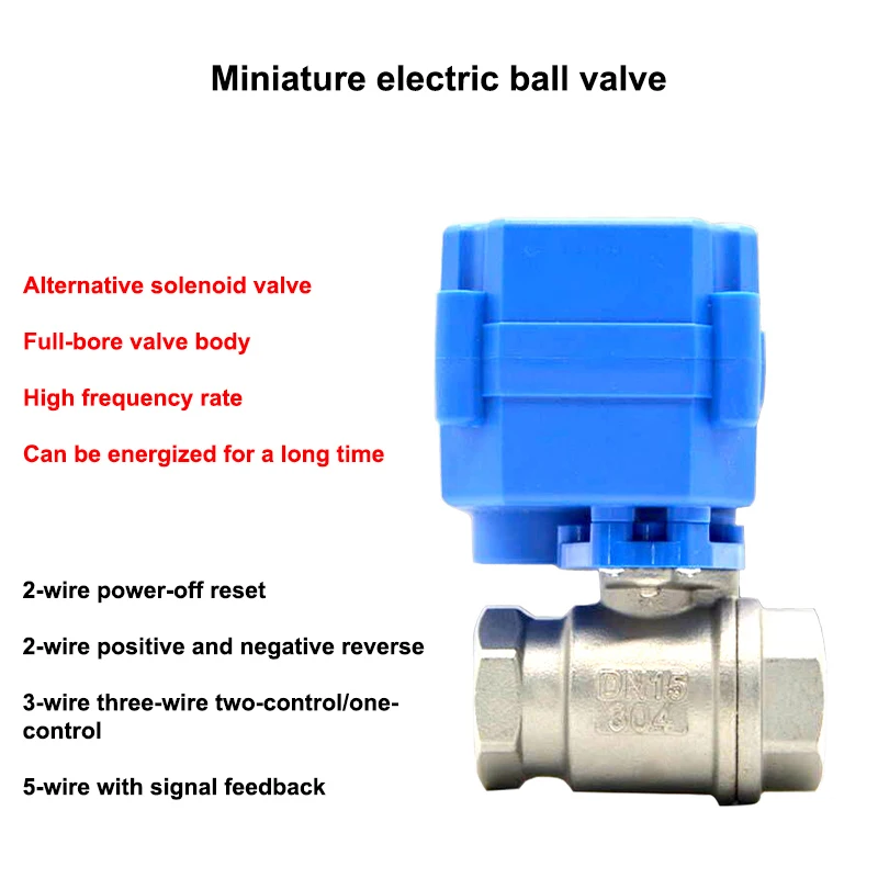 

DN15 DN20 DN25 Motorized Ball Valve 2-way Stainless Steel Full Bore Electric Ball Valve 2-wire Electric Actuator AC/DC 9-24V