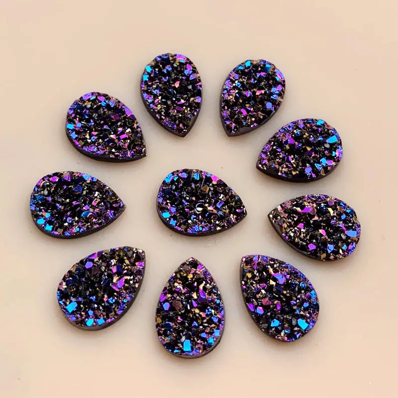 DIY 50PCS 9*13mm Mineral Surface Resin Rhinestone Flatback Glitters AB Cabochon Stone DIY Wedding Decoration Crafts -A573