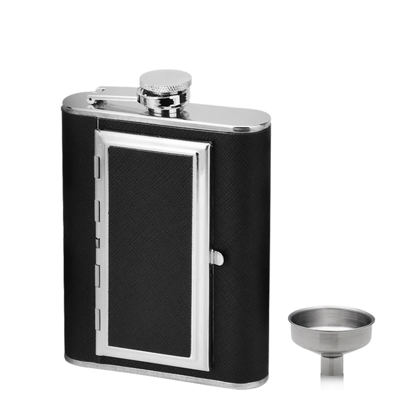 Creative Cigarettes Case Stainless Steel 304 Hip Flasks PU Leather Whiskey Alcohol Bottle With Funnel Sets For Gift