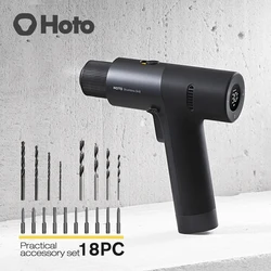 HOTO-브러시리스 전기 드릴 12V LED 스마트 스크린, 무선 전기 스크루 드라이버 리튬 전동 공구 S2 스틸 18 비트 세트