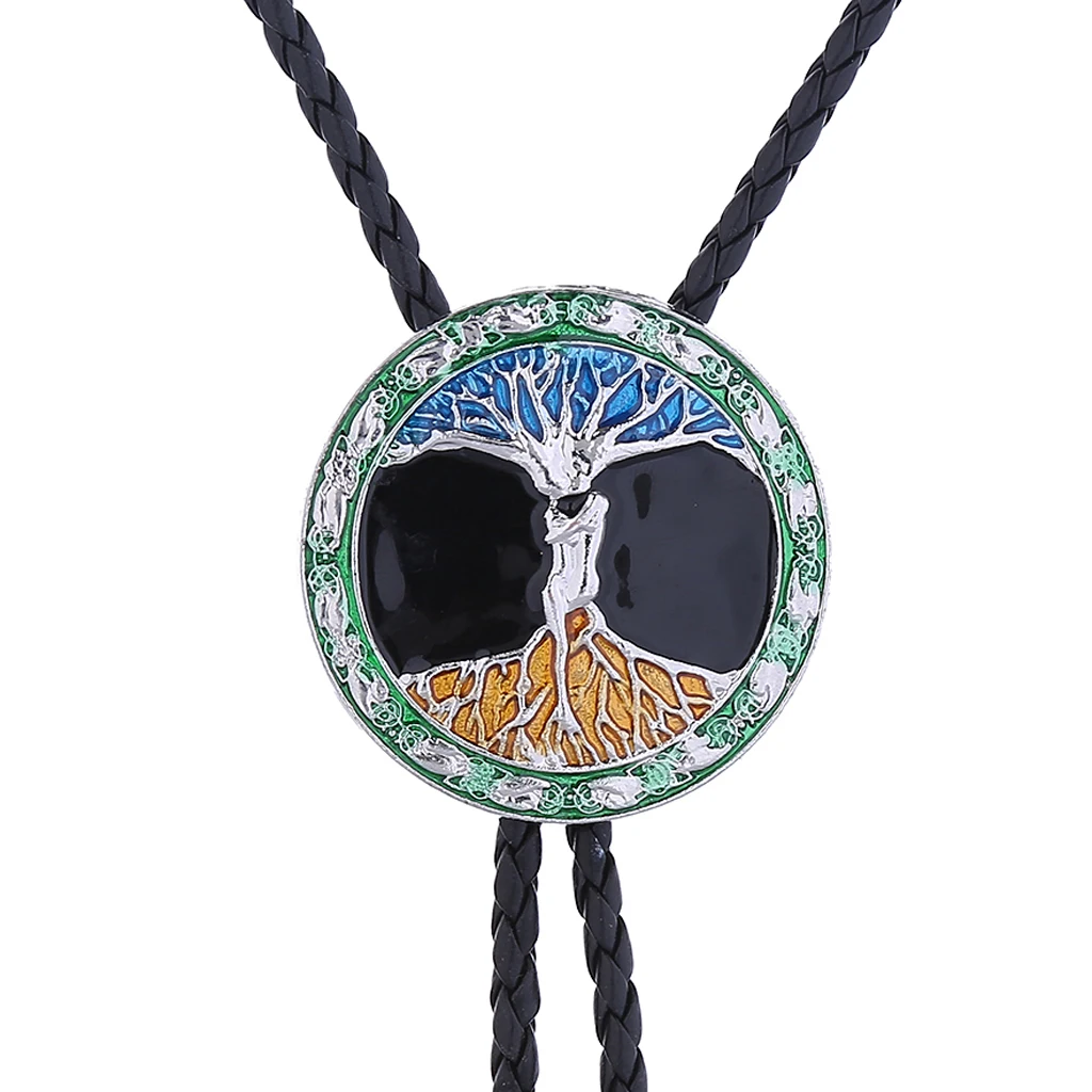 Fashionable Men's Leather Cord Necklace European American New Style Bolo Tie Tree of Wisdom Bow Tie Trendy Accessory