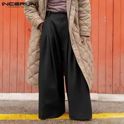 Fashion Men Wide Leg Pants Button Joggers 2023 High Waist Solid Color Trousers Loose Streetwear Casual Pantalon S-5XL INCERUN