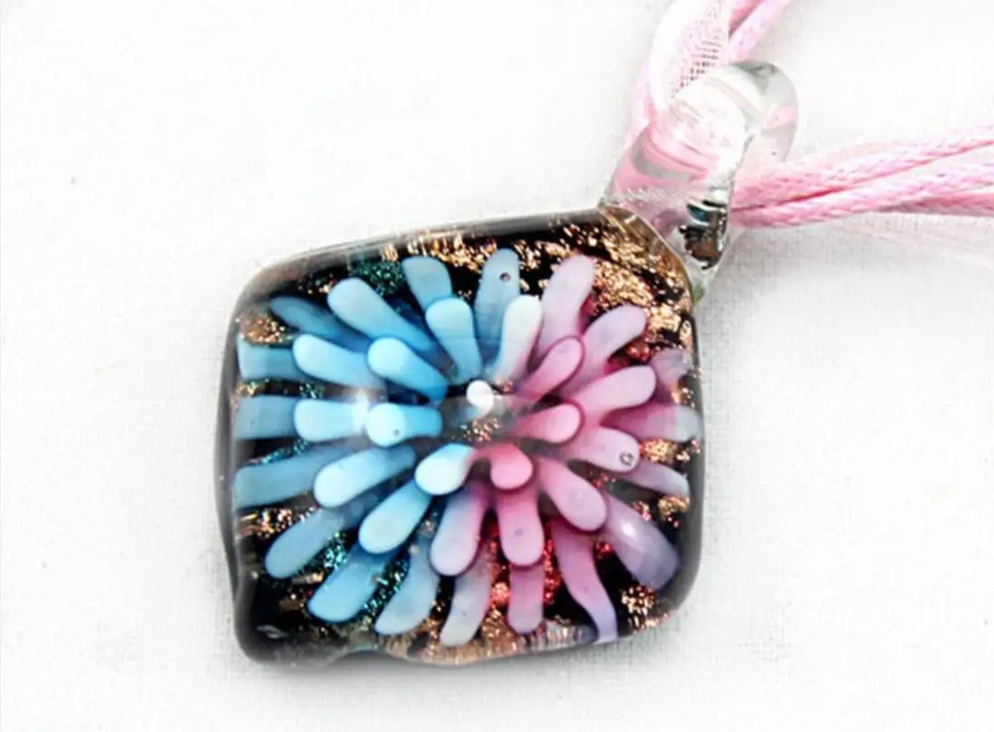 Women\'s Handmade Murano Lampwork Glass LiuLi Square 30*30MM Pendant Fit Necklace Jewelry Gifts LL82