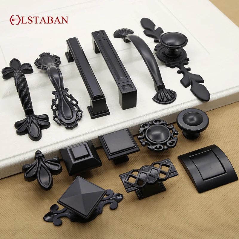 LSTABAN Black Handle American Modern Minimalist Square Zinc Alloy Single Hole Drawer Shoe Cabinet Closet Cupboard Door Handle