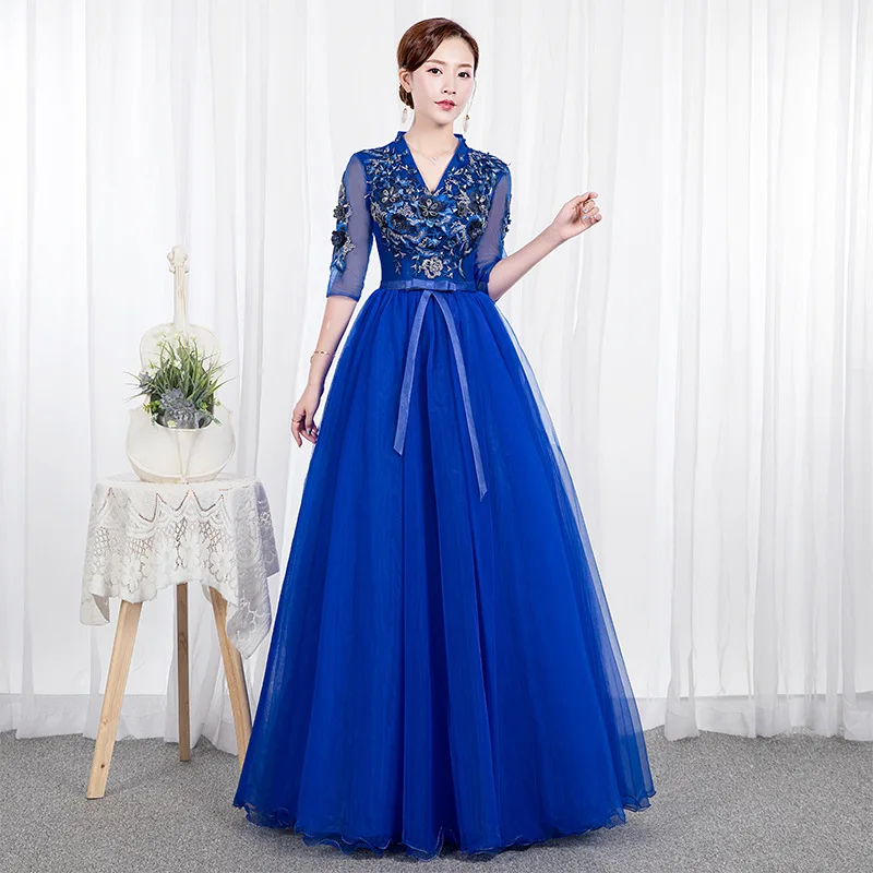 2021 Stock Royal Blue długie rękawy dekolt koronkowe sukienki Quinceanera suknia balowa sukienka na studniówkę Sweet 16 gorset Vestidos De 15 Anos